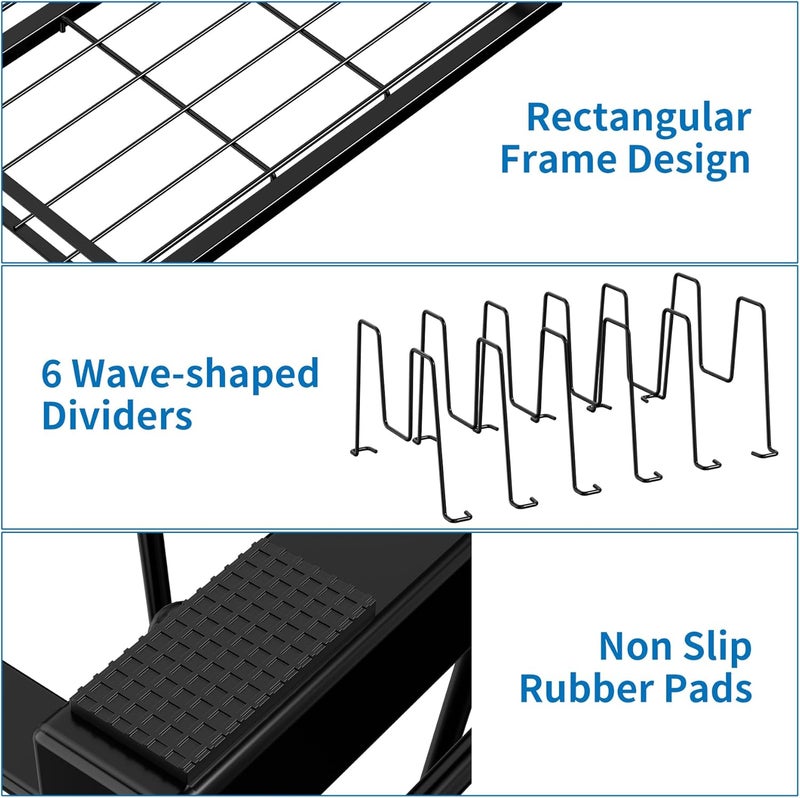 GAGUIUP Food Container Lid Organizer, Adjustable 6 Dividers Full-Metal Pot and Pan Organizer Rack for Kitchen Cabinets, Drawers, Cupboards, Pantry Shelves Storage, Black - Image 4